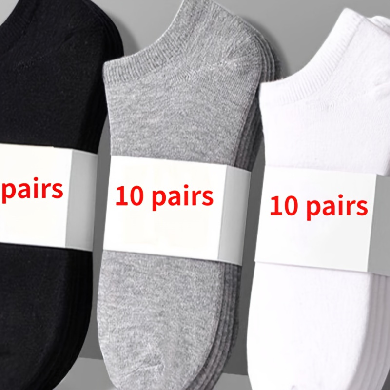 

10 Pairs Solid Crew Socks For Men And Women - Breathable, Low Cut, Ankle Socks, Hand Washable, Comfortable Knit Fabric