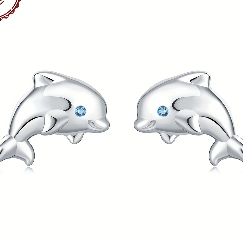 

925 Sterling Silver Cute Style Cute Dolphin Stud Earrings Hypoallergenic Daily Earrings For Women Diy Jewelry Gift