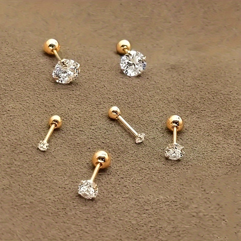 

Chic 1 Pair Or 3 Pairs: Golden-tone Titanium Steel Stud Earrings With Cubic Zirconia - Simple, Casual Attire For Women