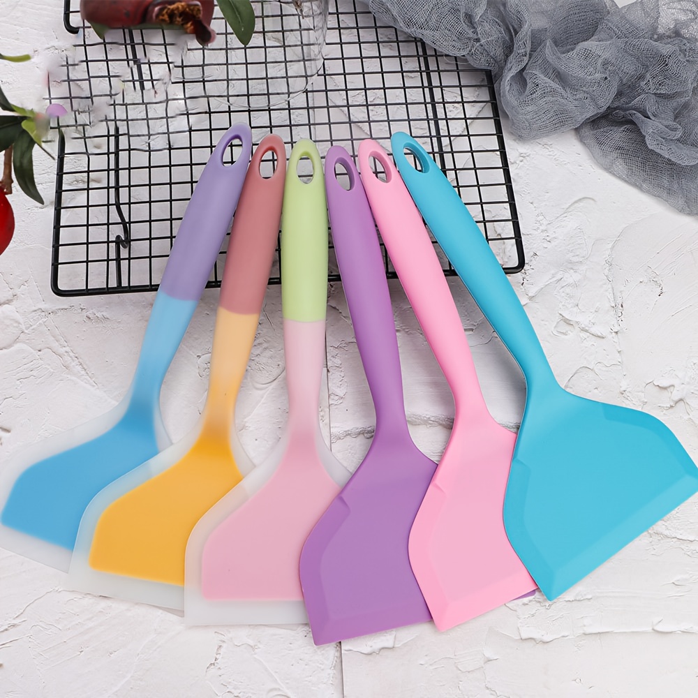 1pc Wooden Handle Silicone Spatula Non Stick Wide Mouth Frying