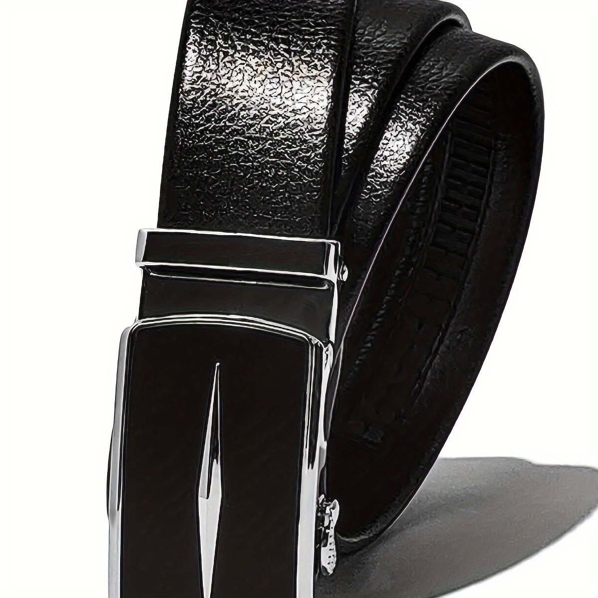 

1pc Mens Belts Leather Ratchet Cut To Wear Resistant Design 1 3/8" Black Belt Micro Adjustable Belt