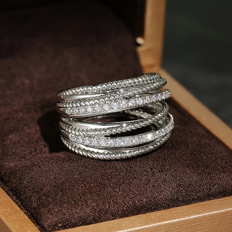 Silver Multilayer Cross Zircon Ring for Women