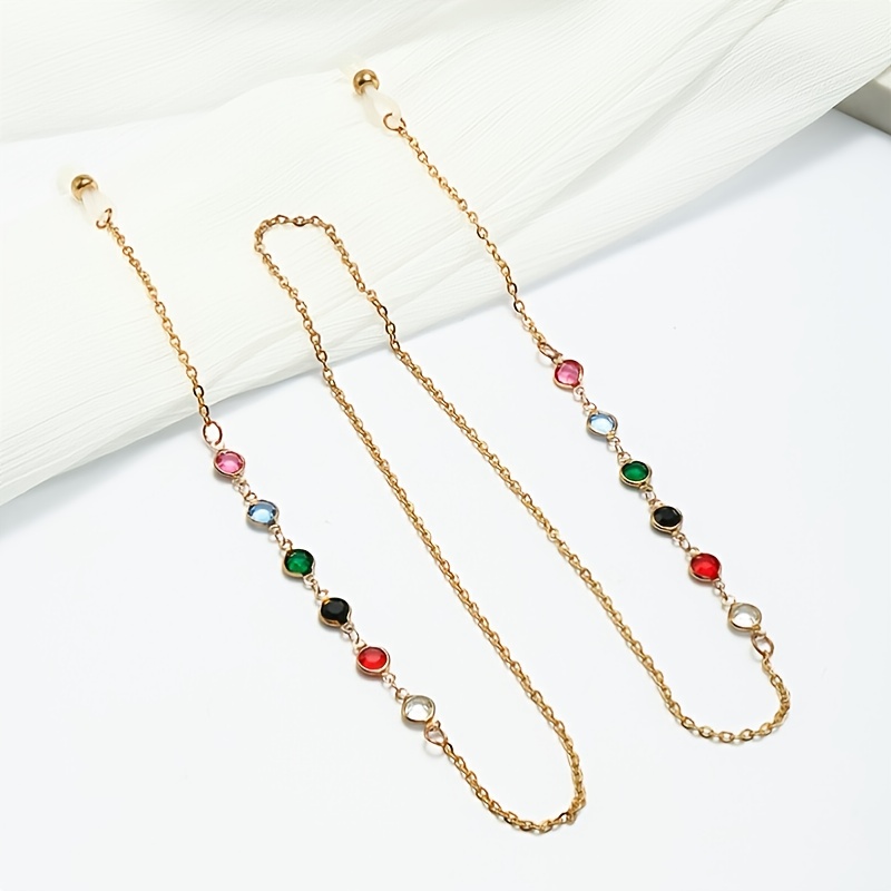 Colorful Rhinestone Glasses Chain Women Fashion Vintage Metal Golden  Glasses Chain Accessories