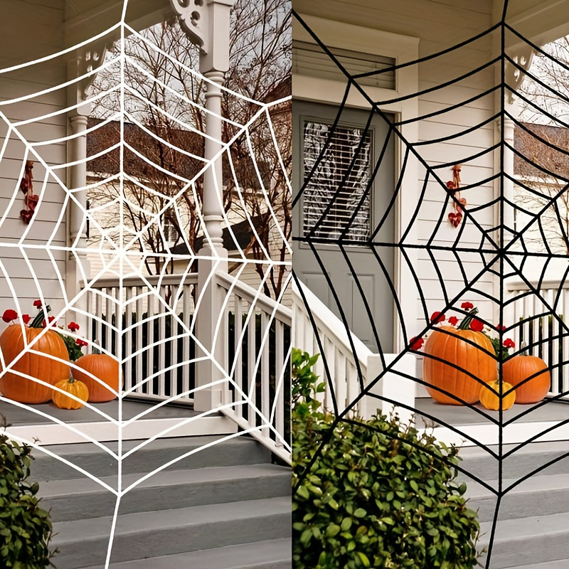 

Giant Spider Web Halloween Decor Set - 2pc, Indoor/outdoor Party Supplies, No Power Needed, Wall-mountable (1 White & 1 Black)