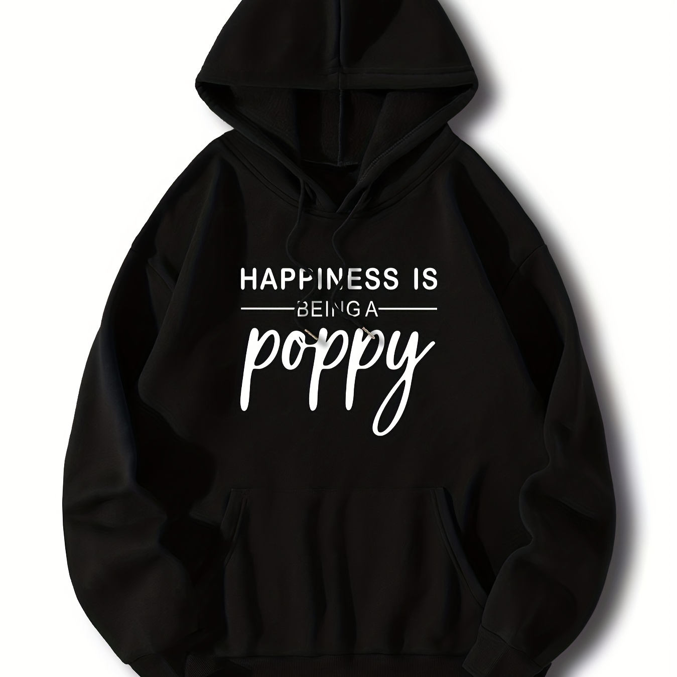 

Happiness Is Being A Poppy Graphic Hoodie - Casual Knit Fabric Polyester Hooded Sweatshirt With Pockets, Slight Stretch, Regular Fit For Fall/winter