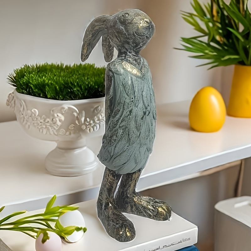 

1pc Resin Bunny Statue - Themed Decor For Easter, Christmas, Day, Graduation - No Electricity Needed, Ideal For Bookshelves, Home, Office, Coffee Shop, Outdoor Display