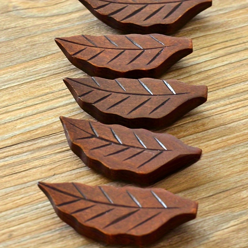 

5pcs Set Of Large Leaf Wooden Chopstick Holders - Elegant Design For Dining Table Decor