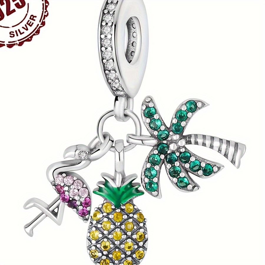 

925 Sterling Silver Charm For Bracelet Necklace Dangle Charms Pineapple Flamingo Coconut Beads Pendants Diy Jewelry Gift For Women Girls