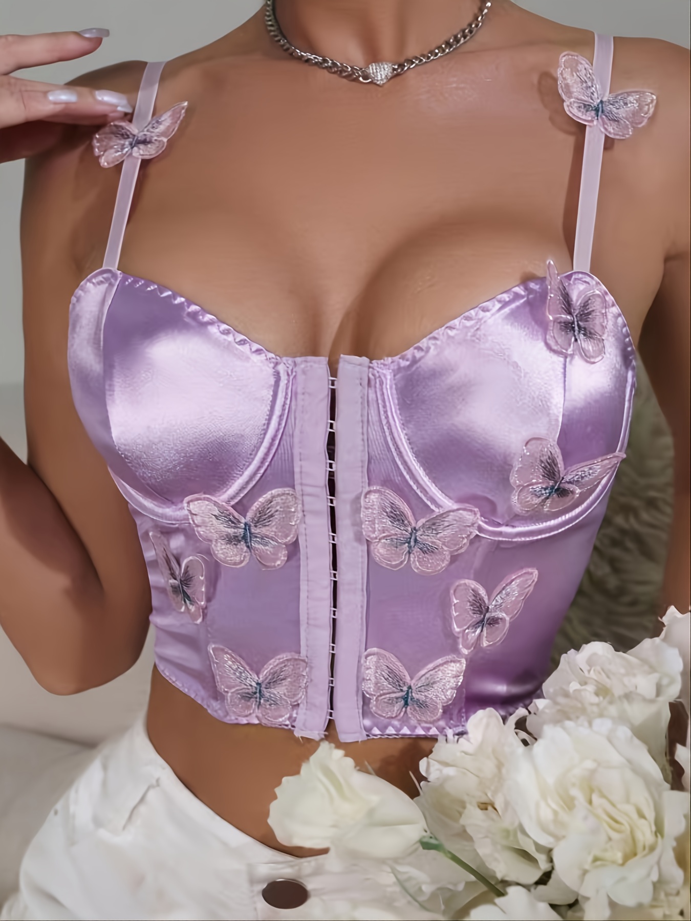 Sexy Satin Front Push Up Bustier Retro Chic Butterfly - Temu Portugal