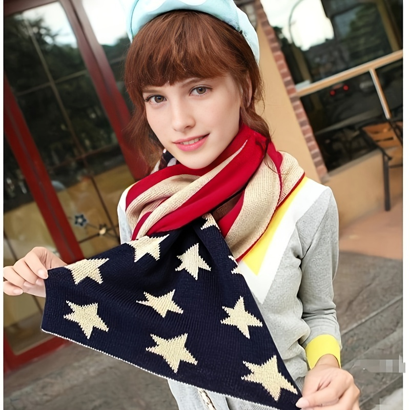 

American Flag Knit Scarf - Cozy Polyester Winter Wrap For