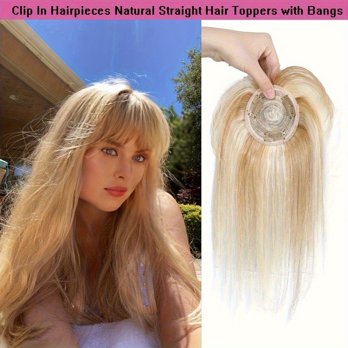 straight human hair clip in bangs made from 100 real human hair topper with bangs hair featuring wispy styles and   3    hair extensions are   women looking for   bangs to       12p613 color details 2