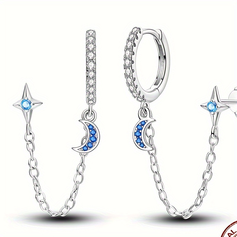 

925 Sterling Silver Women's Fashion Earrings Star And Moon Double Layers Earrings Are Suitable For Daily Wear, Holiday Parties, Bridal Gifts, Birthday Gifts, Anniversaries, Graduations, Or Any Venues