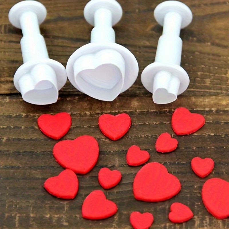 

3pcs Heart-shaped Cookie Plunger Set - Love Stamp Fondant For Baking, Kitchen & Valentine's Day Decor