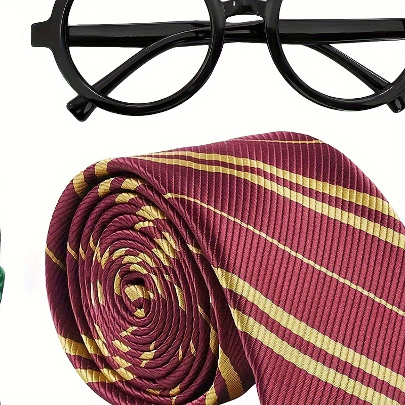 

Magic Wand Set With Round Frame Glasses And Striped Tie - Polyester Complete Wizard Costume Props, Ideal For And Party Games, Suitable 14+, Non-electric Use