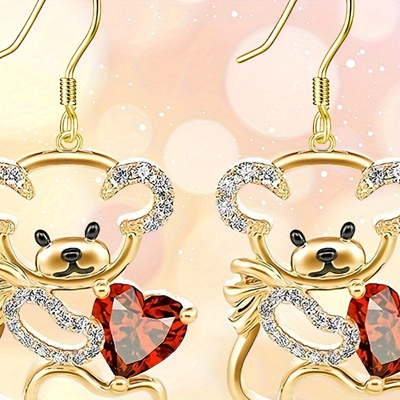 

Fashion Alloy Bear Pendant Drop Earrings With Crystal Accents For Women And Teens, Pet Lover Gift Jewelry, 2 Pcs/set Without Mosaic Material - Over 15 Years Old