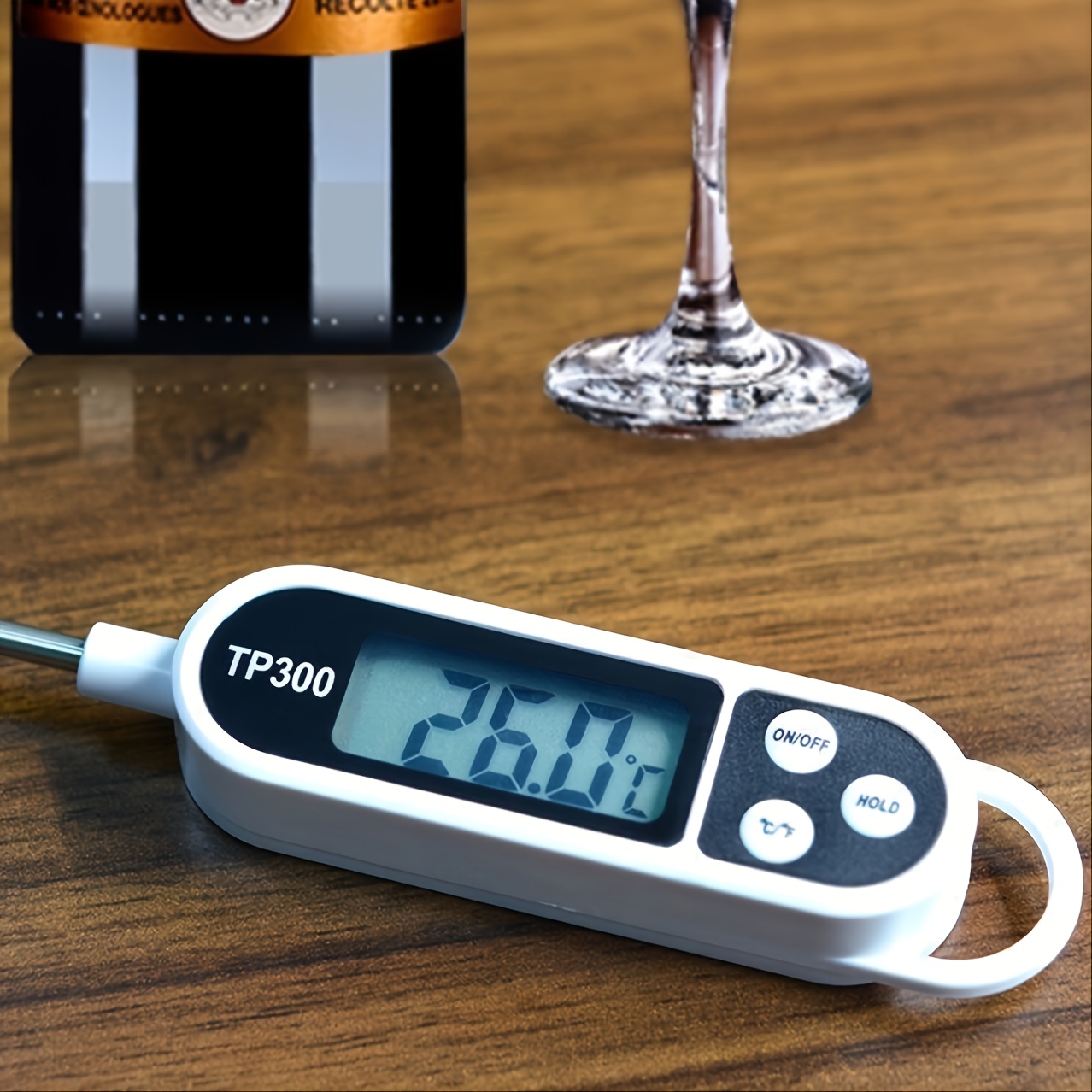 1pc Lcd Display Wine Thermometer, Stainless Steel Wine Temperature Gauge