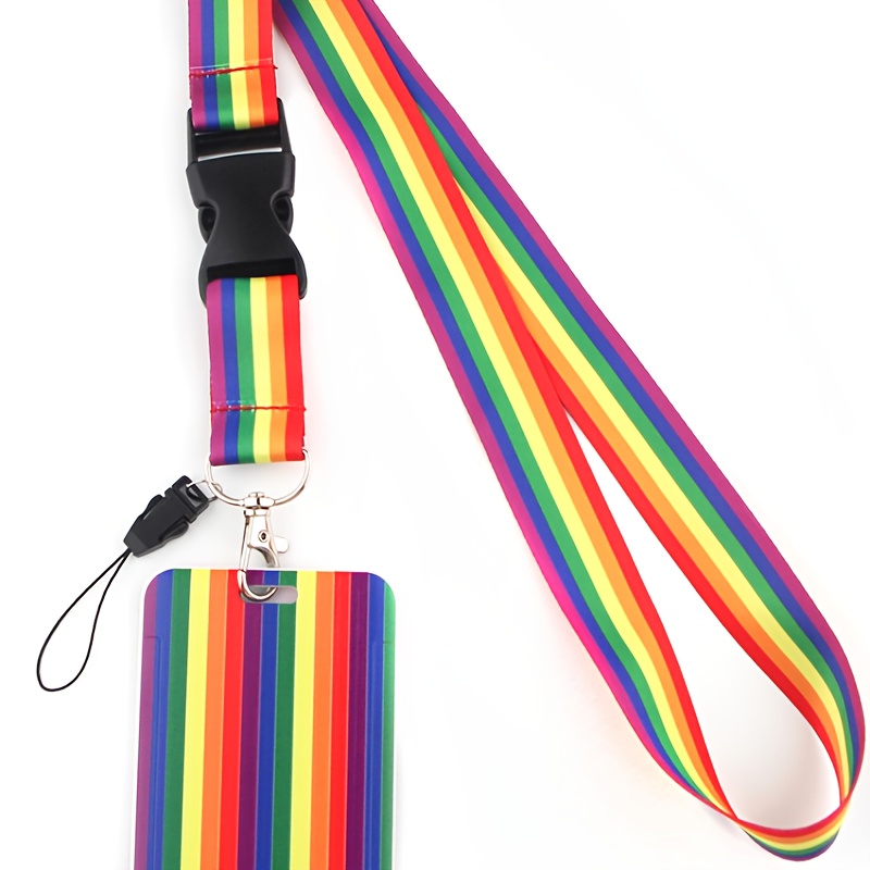 

1 Pc Rainbow Pattern Fashion Card Case Neck Strap Lanyard For Keys Keychain Badge Holder Id Credit Card Pass Hang Rope Lariat Phone Charm Accessories Detachable