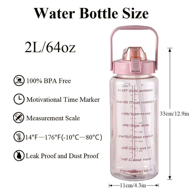 YCNYCHCHY 2000/2500 Ml Water Bottles 67/84 Oz Leak Proof Straw Anti-drop  Fast Flow Trendy Water Bottle with Time Reminder Drink More Water