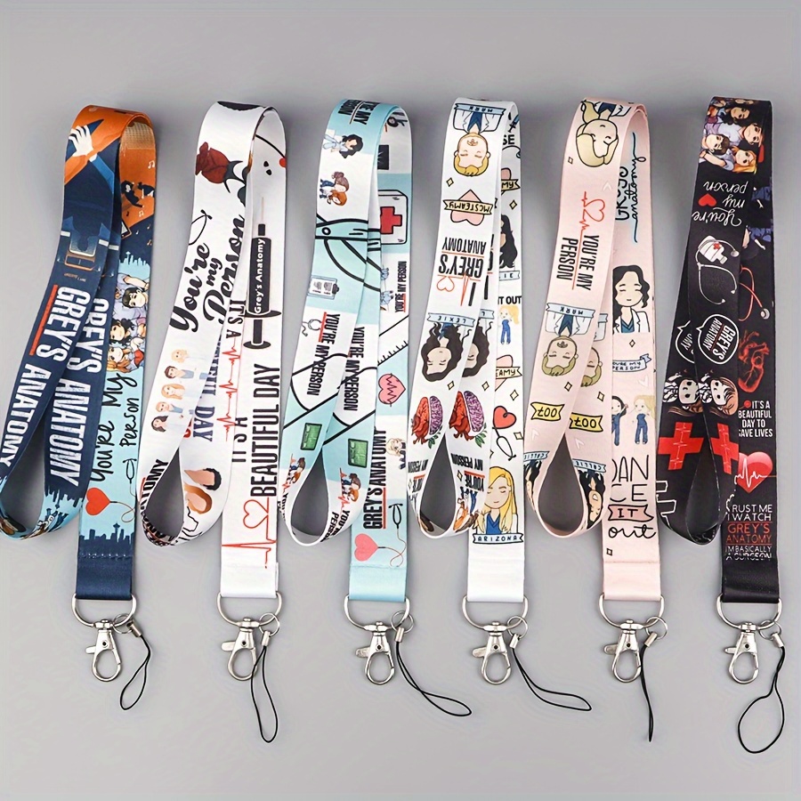 

6pcs Set Cute Cartoon Print Lanyard Keychains - Polyester, Keys & Mobile Phones