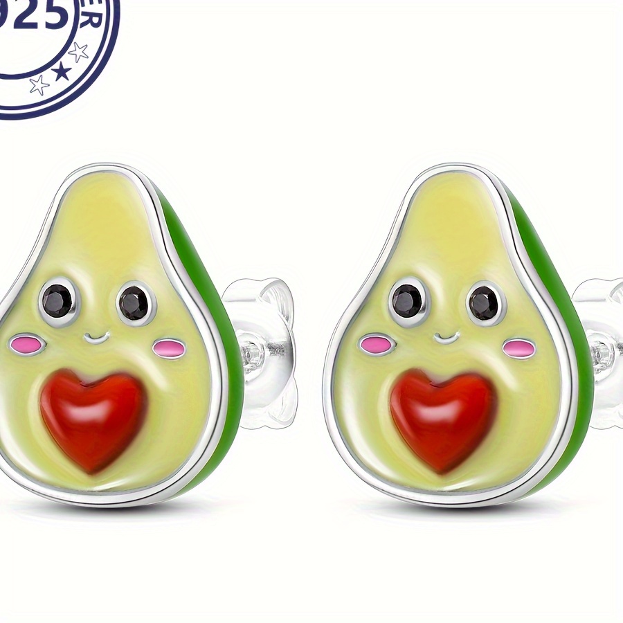 

S925 Sterling Silver Cute Avocado Earrings Hypoallergenic Simple Luxury Jewels Earrings For Women