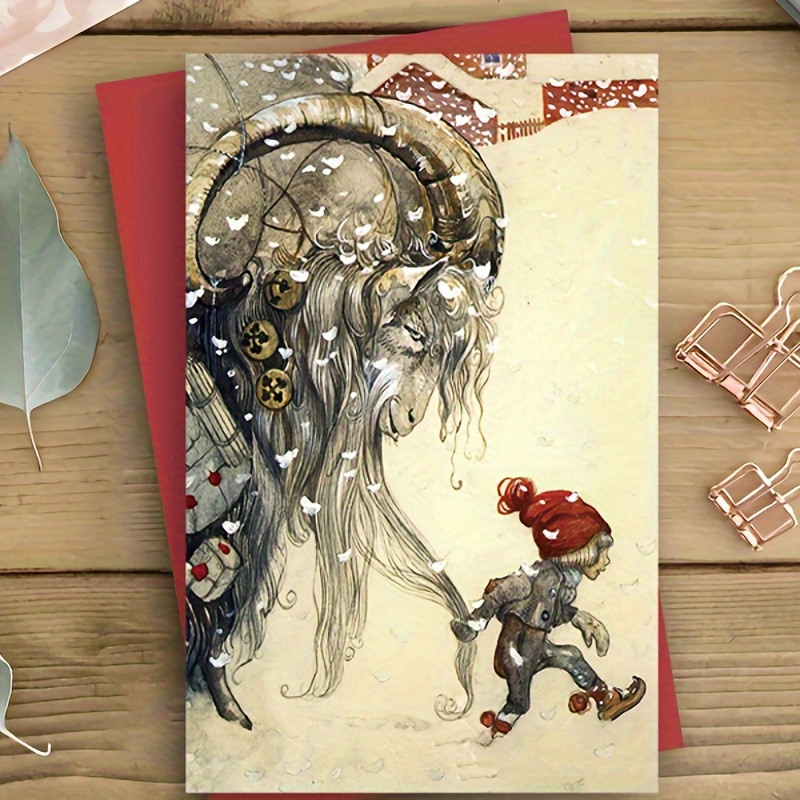 

1pc, Christmas Card, This Image Is An Of The Yule Goat And Nisse, 2 Traditional Scandinavian Christmas Figures. As Gift Cards, Are Suitable For Gifting To