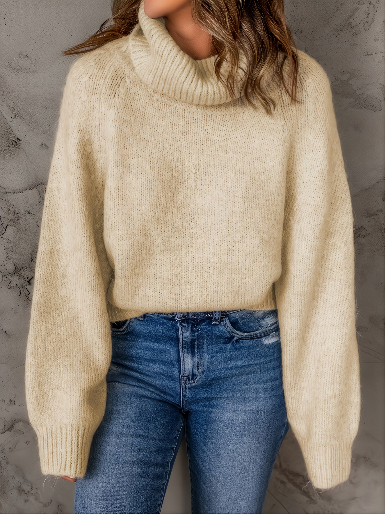 Women's Sweater Solid Long Sleeve Loose Fit Fall Winter - Temu
