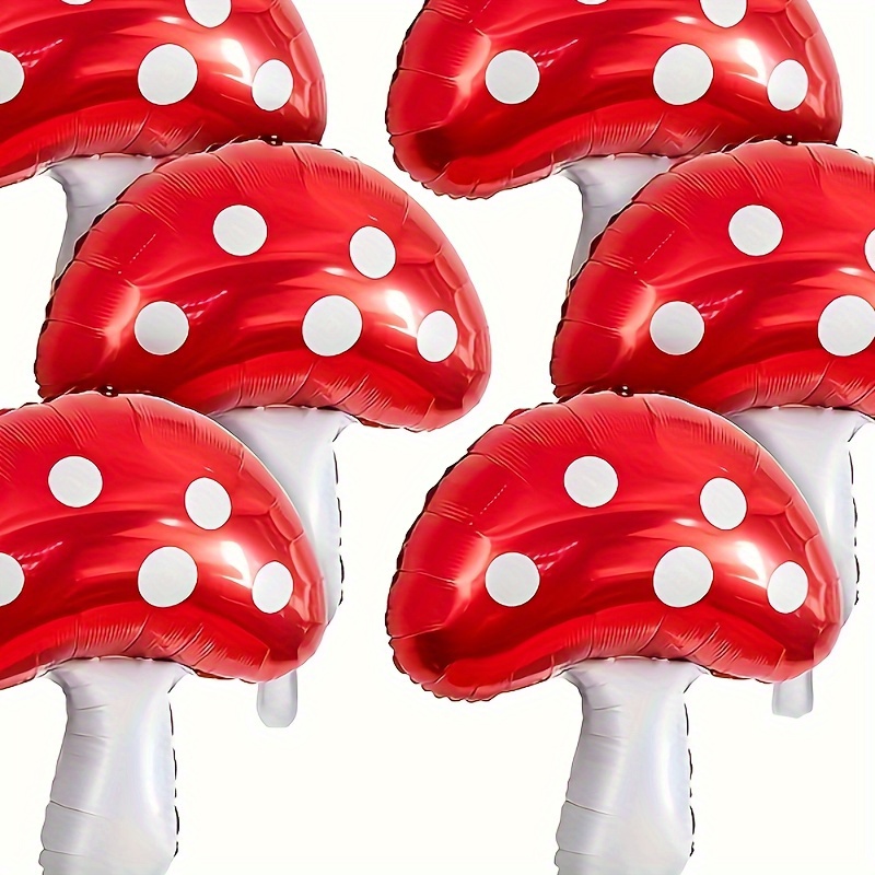 

6-pack Mushroom Shaped Foil Balloons For Themed Parties - Aluminum Film, 14+ Age Group, Perfect For Weddings, Valentine's Day, Thanksgiving, Easter, & Celebrations - No Electricity Needed