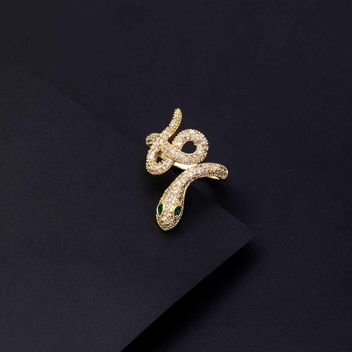 punk hip hop golden snake ring synthetic gemstones green Temu