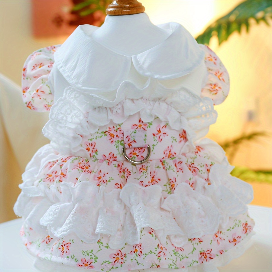 

Spring Tea Party Pet Dress, Pet Dog Clothes Spring Summer Princess Style Pink Floral Dress
