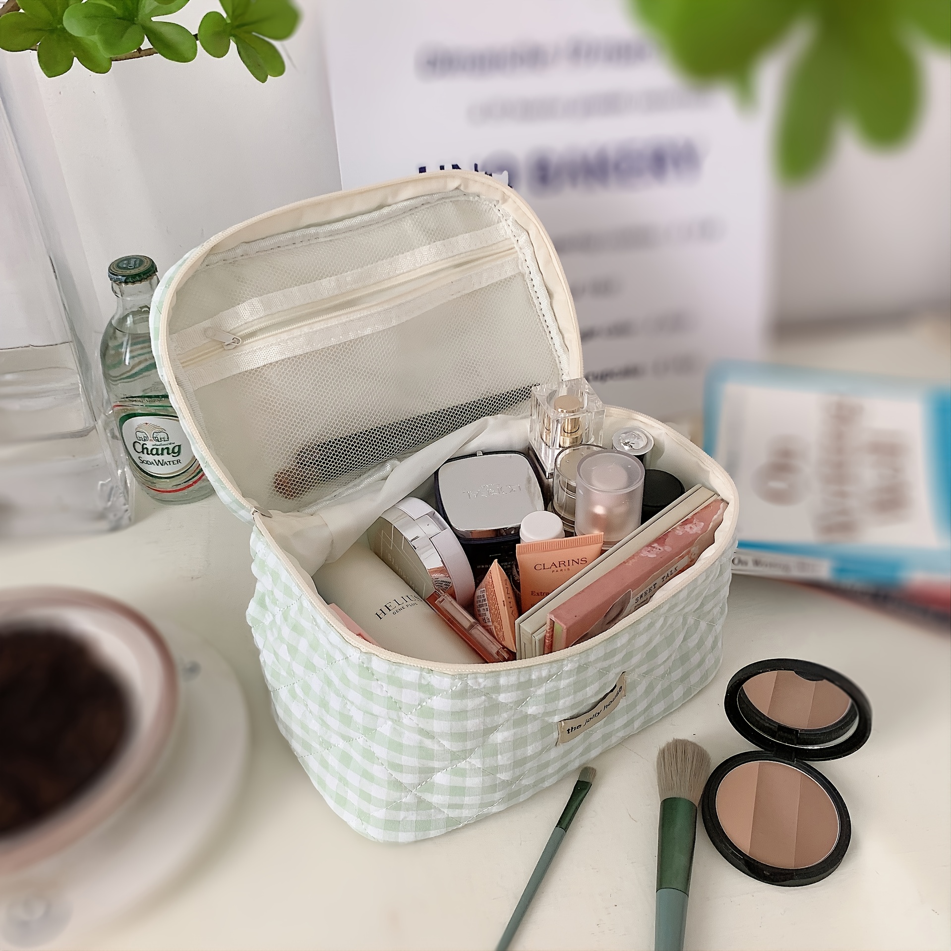 Travel Makeup Bag, Large Cosmetic Bag Checkered Makeup Organizer Case for  Women
