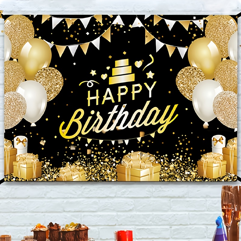1pc Black Golden Happy Birthday Background Banner Birthday Party Decoration  | High-quality & Affordable | Temu
