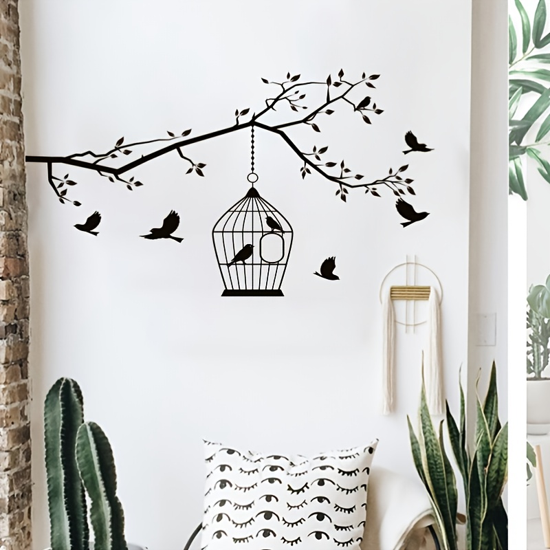 Colourful Flower Tree&Bird Cage Vinyl Wall Stickers Art Decals Girl Child  Room