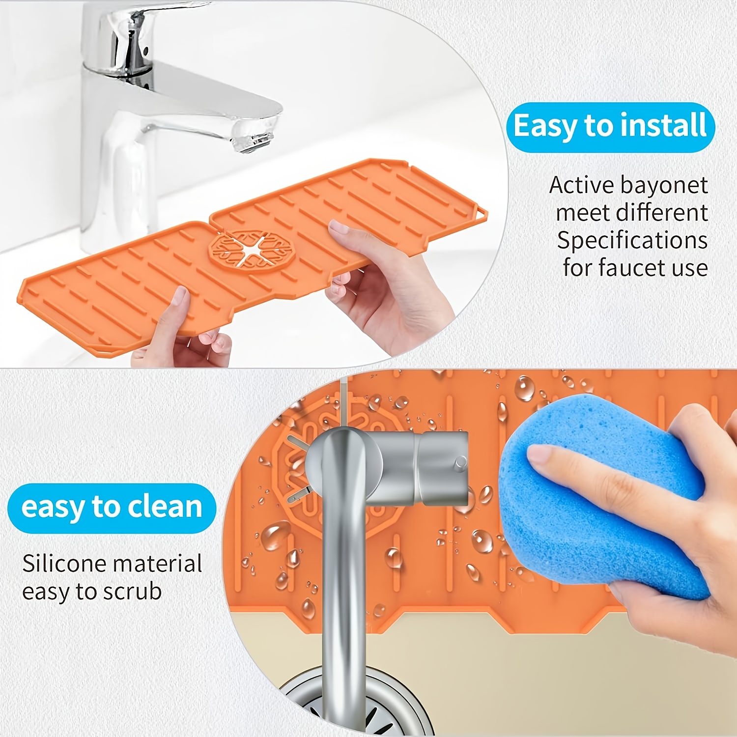 Amyandone Faucet Mat for Kitchen Sink, Silicone Faucet Handle Drip Catcher  Tray, Drying Mat as Sponge and Soap Holder with Lateral Inflow for Kitchen