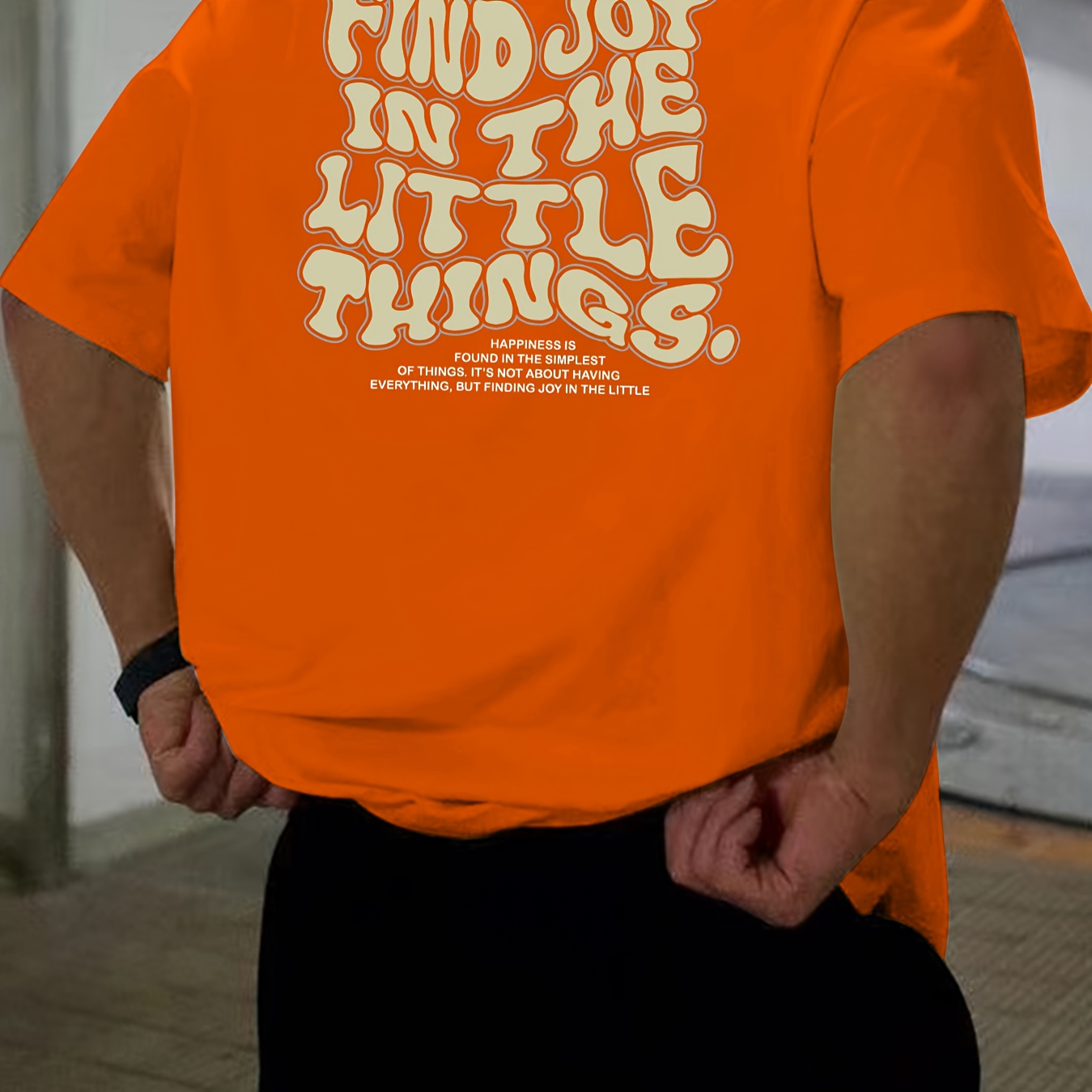 

Orange Letters Men's Fashion Graphic Short Sleeve T-shirt For Summer