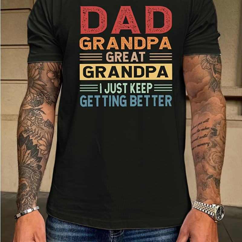 

Men's Casual Crew Neck T-shirt With 'dad Great ' Print - Polyester Knit Fabric, Slight Stretch, Summer Fit Short Sleeve Tee