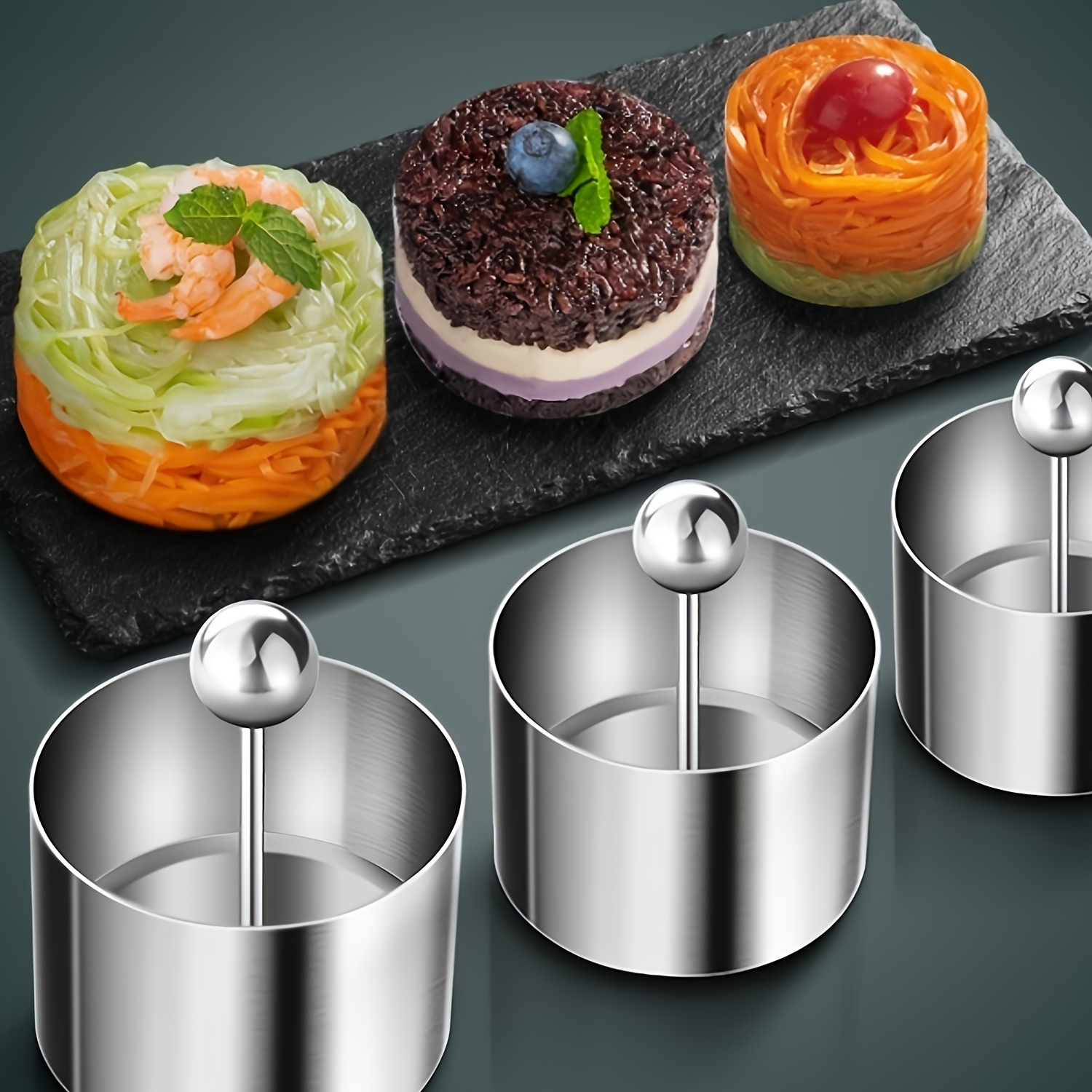 

1pc, Stainless Steel Cake Mold Ring With Pusher - Mousse Cake, Tart, Onigiri Molds - Baking Tools And Restaurant Kitchen Gadgets Eid Al-adha Mubarak