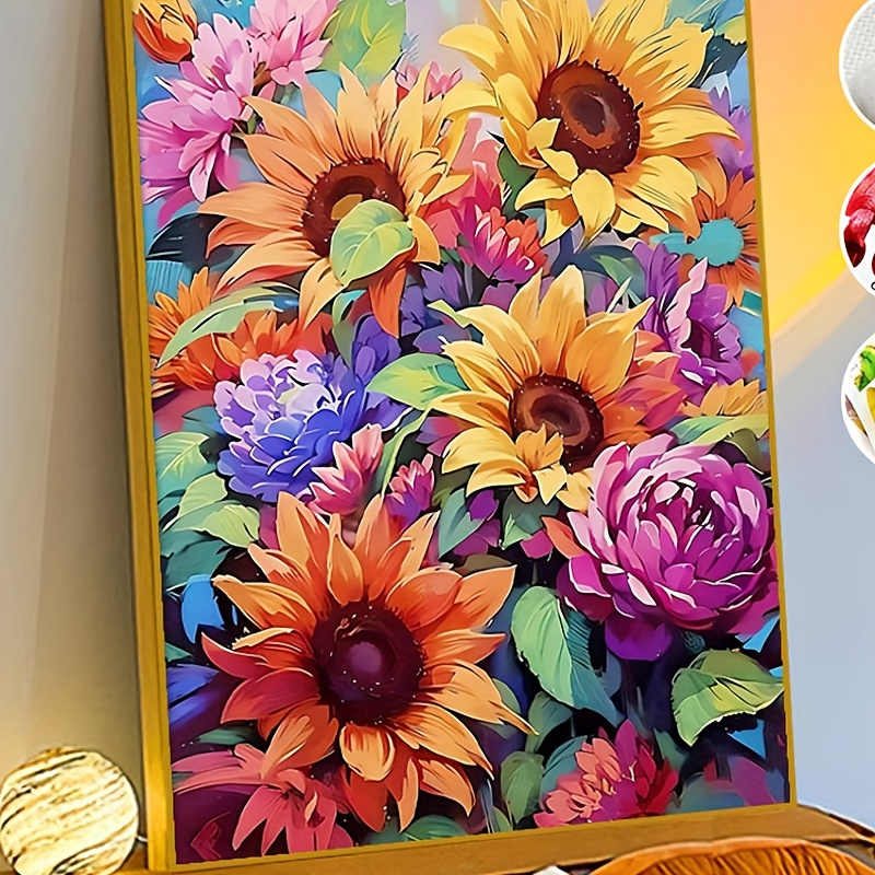 

1set Flower Cross Stitch Kits, Colorful Sunflower Pattern Cross Stitching Kit Needlework For Adults, Diy Embroidery Set Cotton Thread Art Needlecrafts For Home Wall Decoration