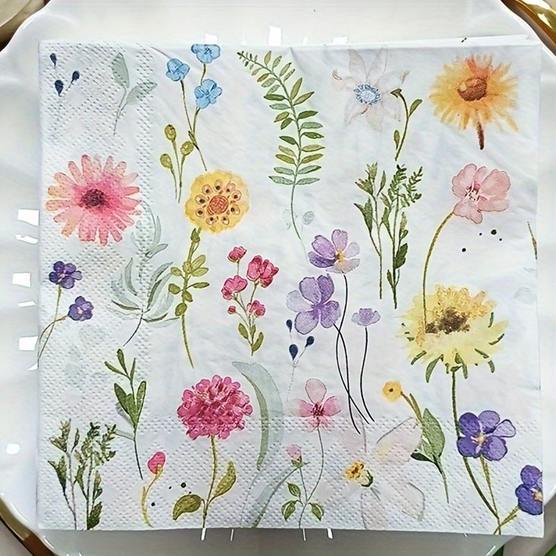 

20pcs Vibrant Floral Print Napkins - 2-ply, Parties, Birthdays, Graduations & More - High-quality Wood Tissues