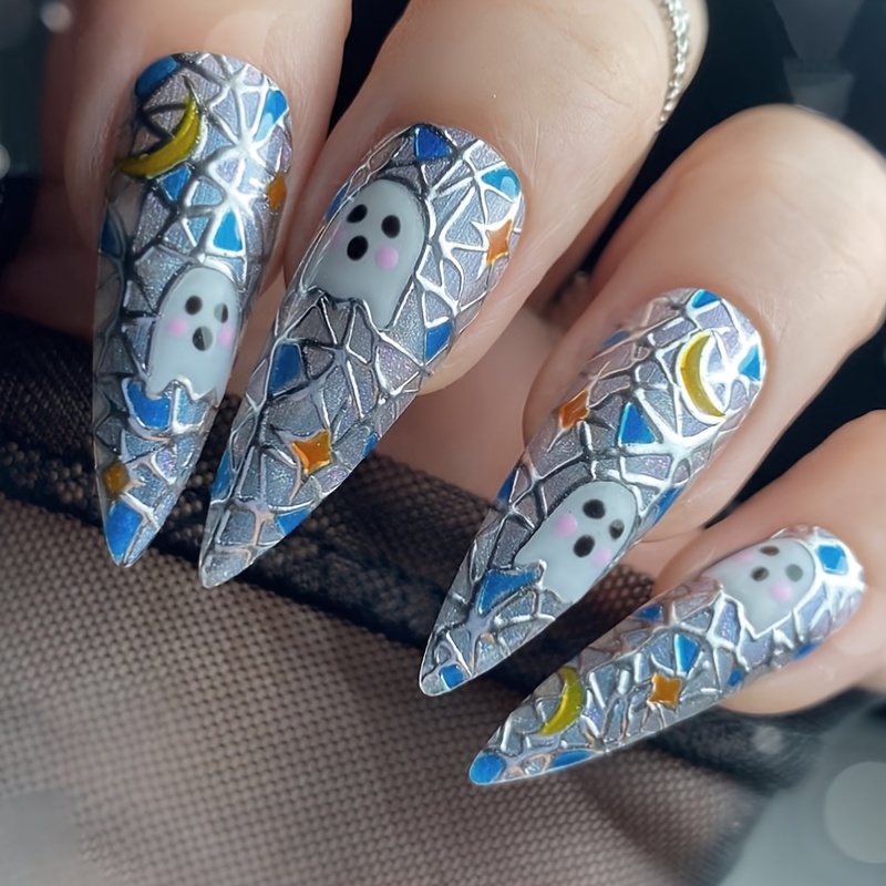 White French Tip Fake Nails, Halloween Glitter Press On Nails With Cute  Heart Spider Web Design, Glossy Glue On Nails Full Cover Long Coffin False Nails  For Women Girls - Temu