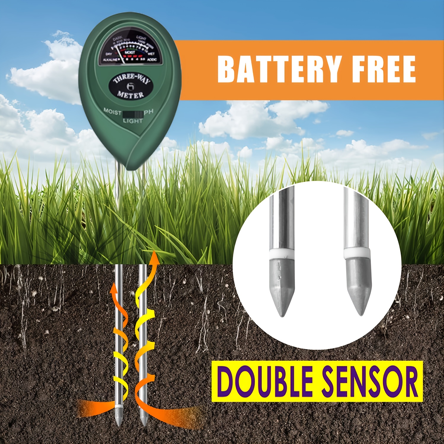 3-in-1 Soil Meter for Healthy Plants: Moisture, Light & PH Tester
