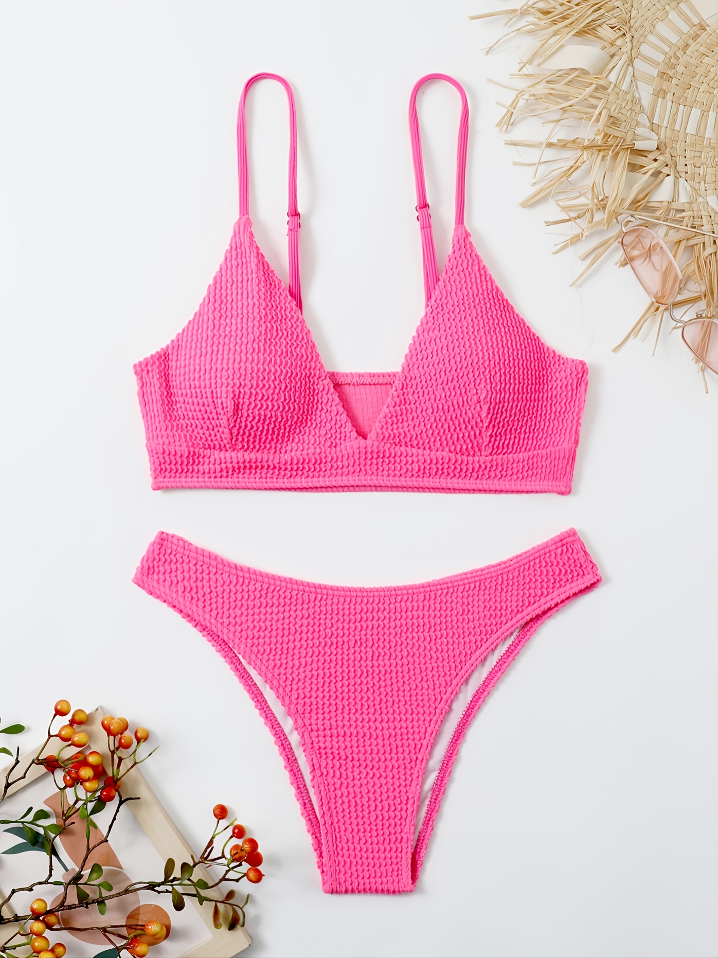 shein solid high cut bikini swimsuit