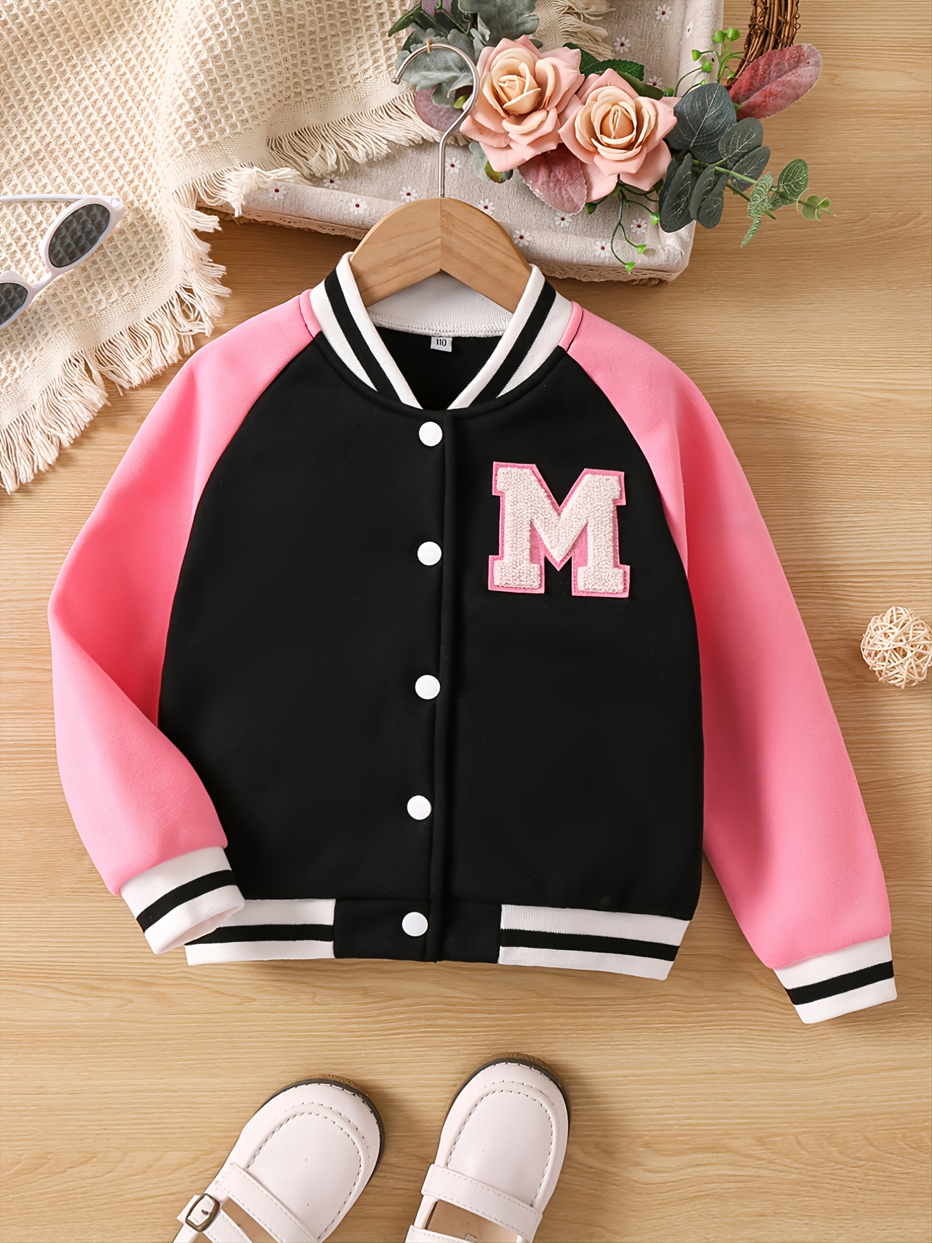Toddler Girls Star & Letter Graphic Thermal Lined Varsity Jacket