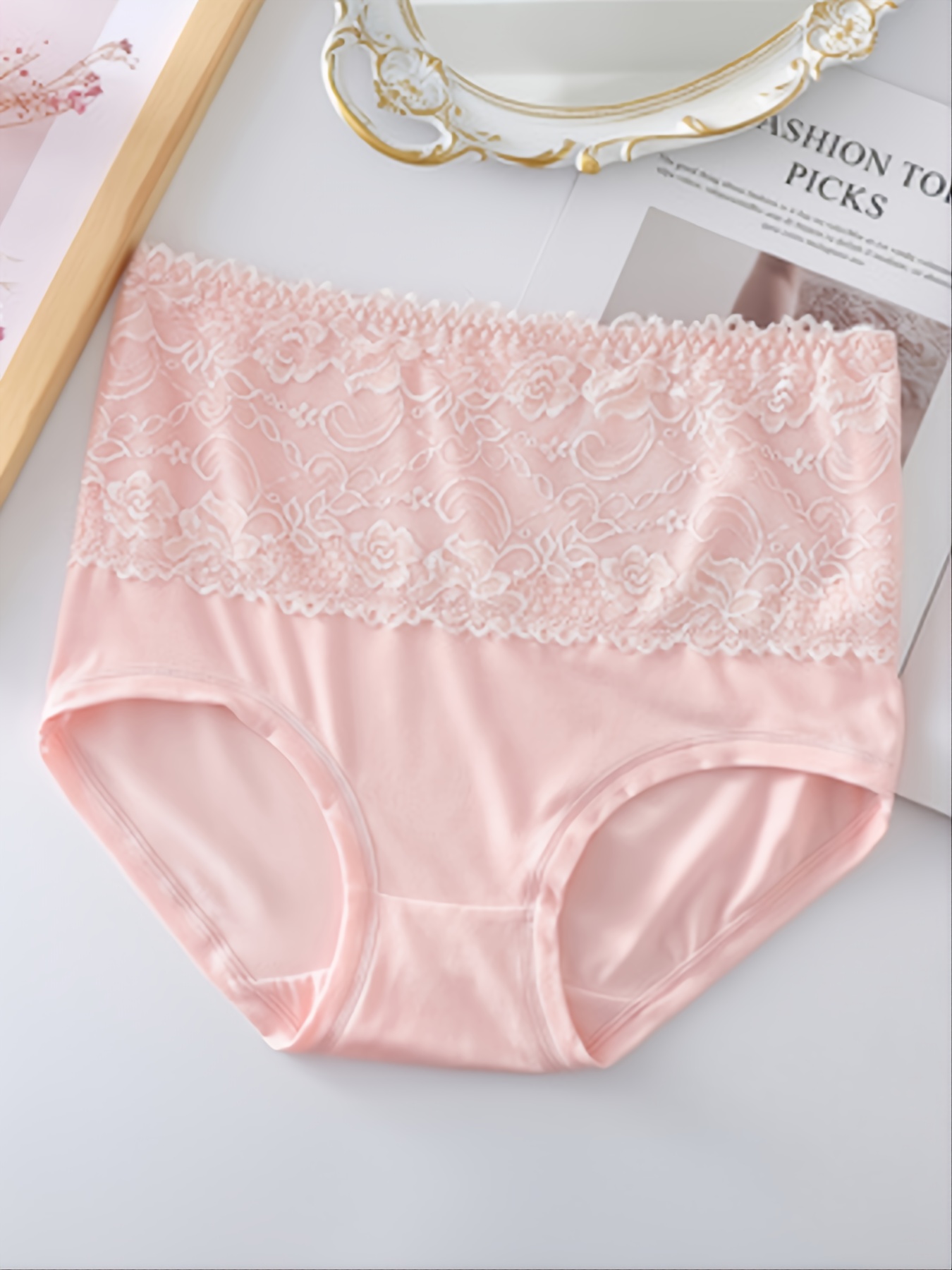 Women's Panty High Rise Lace Tummy Crotch Sexy Breathable Plus