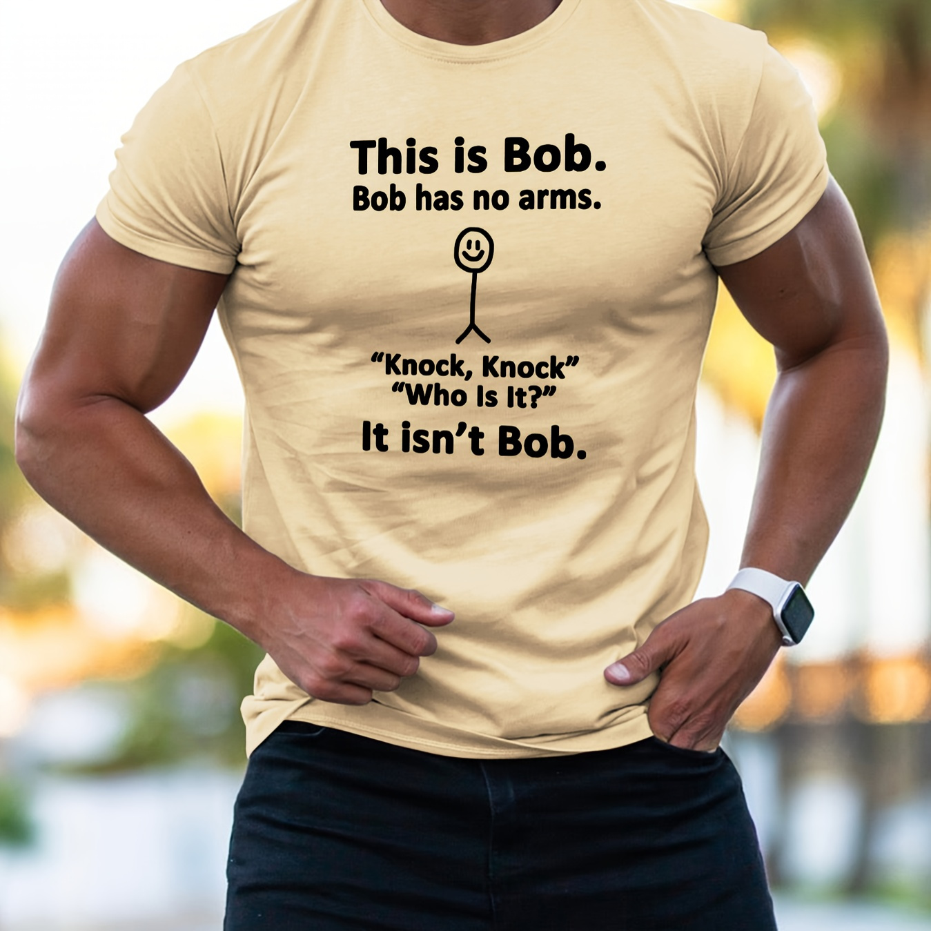 

This Is Bob Print Short Sleeve T-shirt Tees, Comfy Breathable Tops For Men, Summer, Outdoor, Men's Clothing