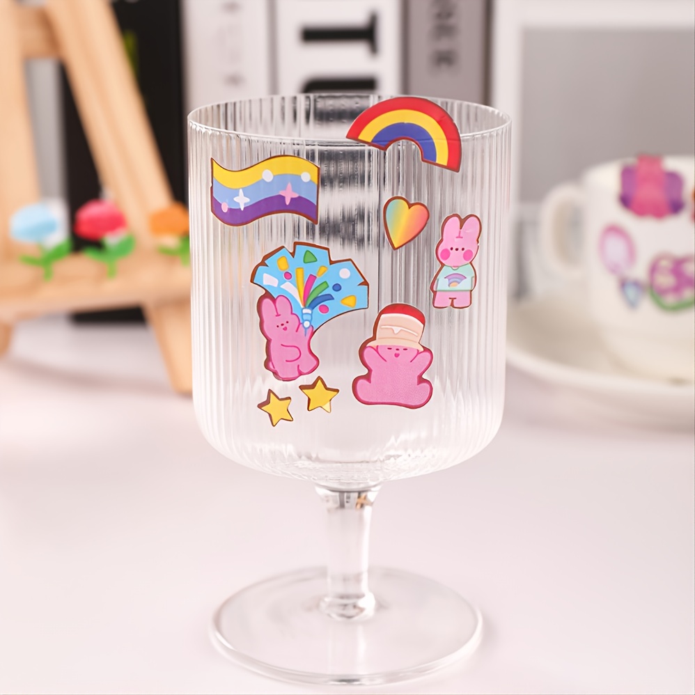 Cute rainbow glass cup, Aesthetic Coffee Glass, glass can rainbow