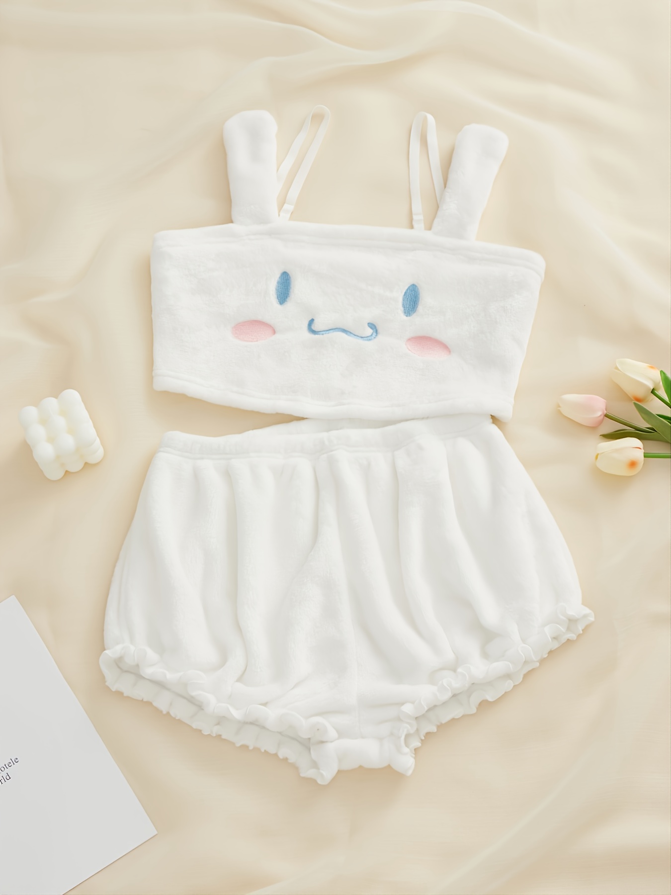 Pajamas Sling Cartoon Cute White Casual Shorts Home Suit Two Piece ...