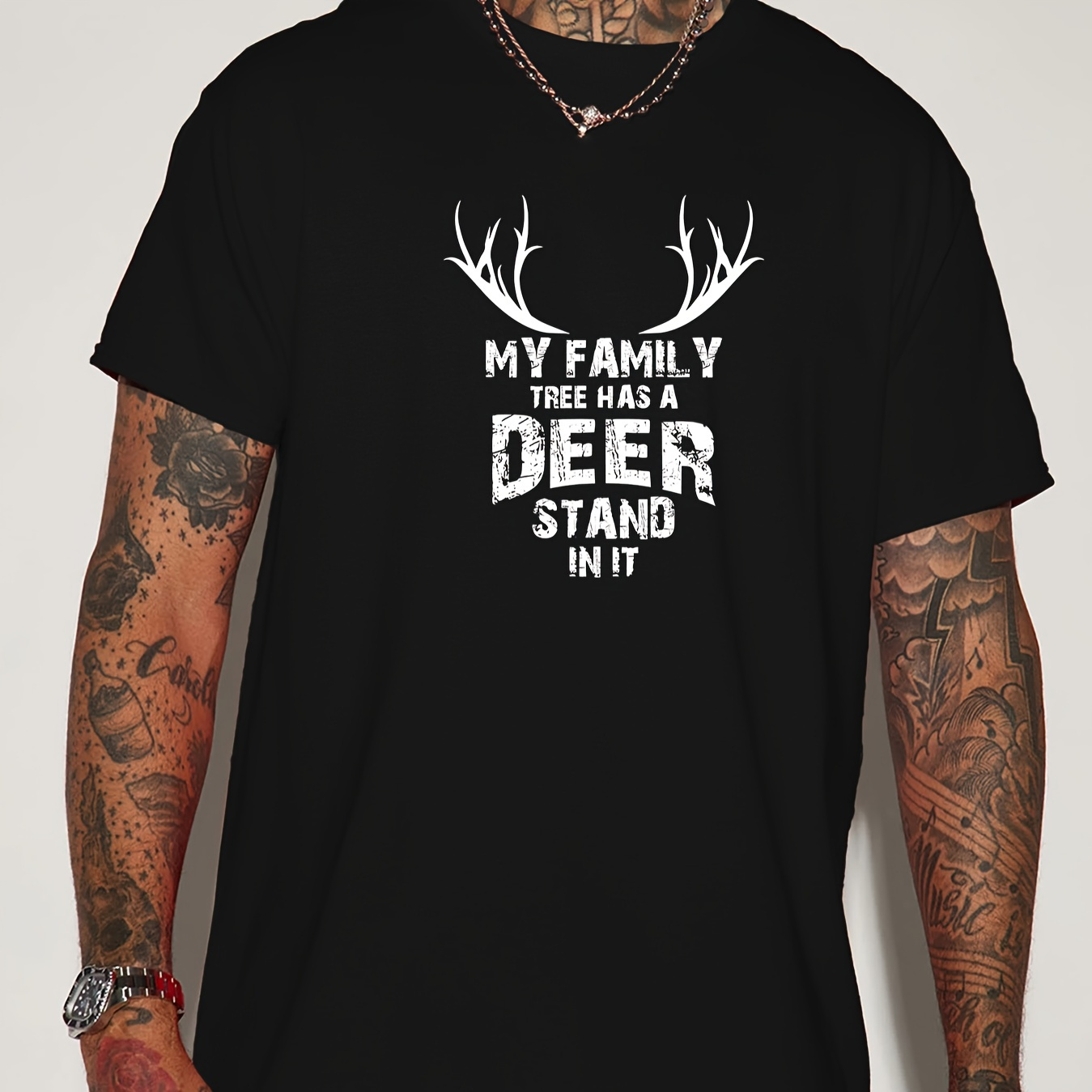 

Men's Stylish Deer Pattern T-shirt, Casual Breathable Crew Neck Short Sleeve Tee Top For City Walk Street Hanging Outdoor Activities