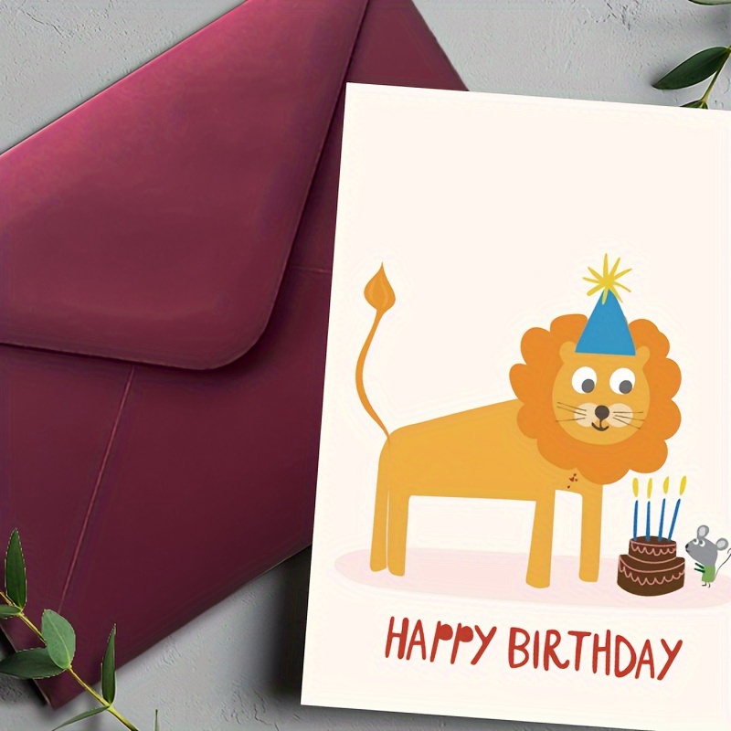 

Charming Lion & Mouse Birthday Card - Perfect For Family & Friends, Blue Hat Design, Stationery Gift Packaging