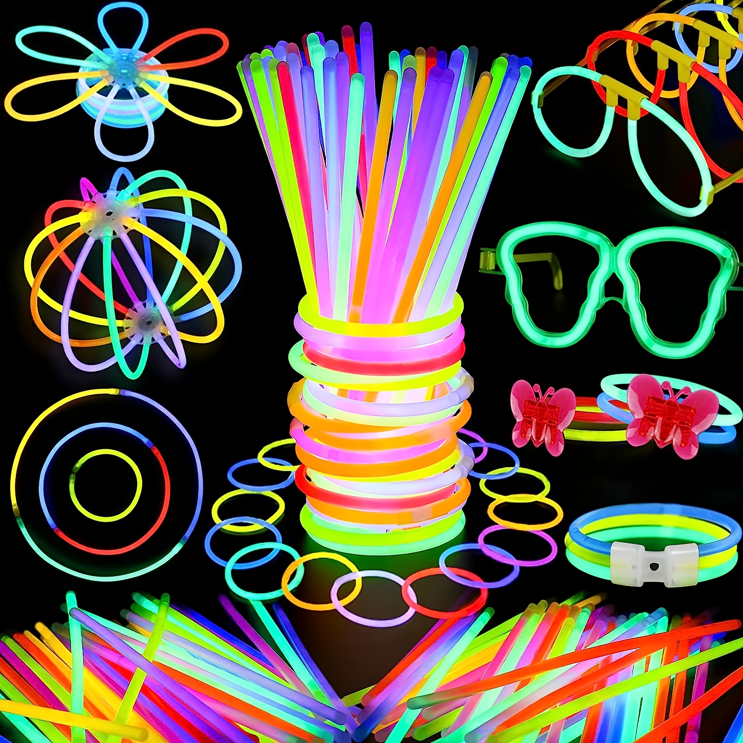 

50pcs Glow Sticks Glow Party Favors For Kids/adults, Glowsticks Party Packs 7 Colors & Connectors For Glow Necklace, Flower Balls, Luminous Glasses And Triple/butterfly Bracelets
