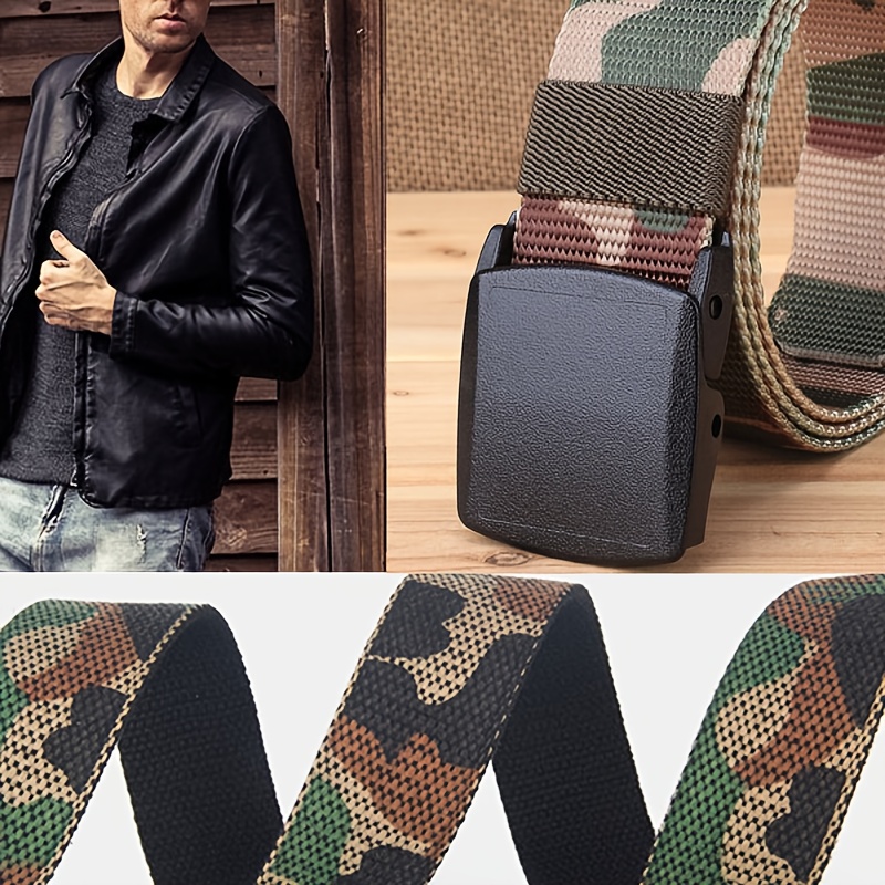 

Camouflage Smooth Buckle Men's Belt, Multifunctional Belt, Canvas Belt For Team Training, Youth Student Pants Belt